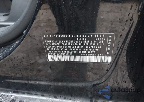 2013 Volkswagen Jetta 2.5L Se z USA, uszkodzony, nr VIN 3VWDX7AJXDM366979